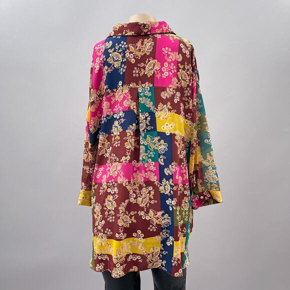 Rose & Olive Top Women 2X Colorful Floral Mixed Print Long Sleeve Button Shirt - Picture 4 of 10